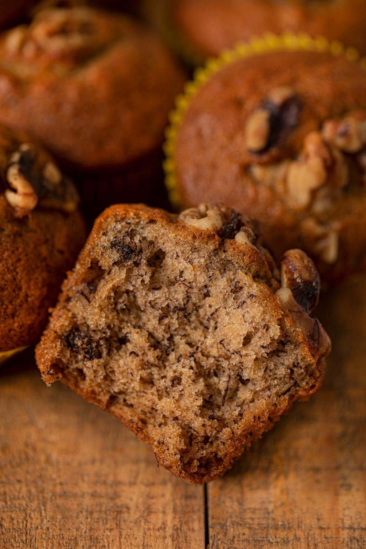 Banana Bread Muffin with walnuts in half