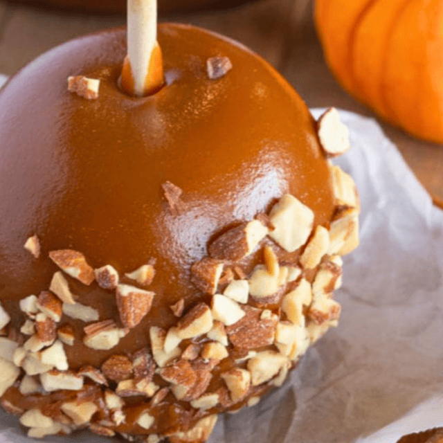 Apple with caramel and nuts