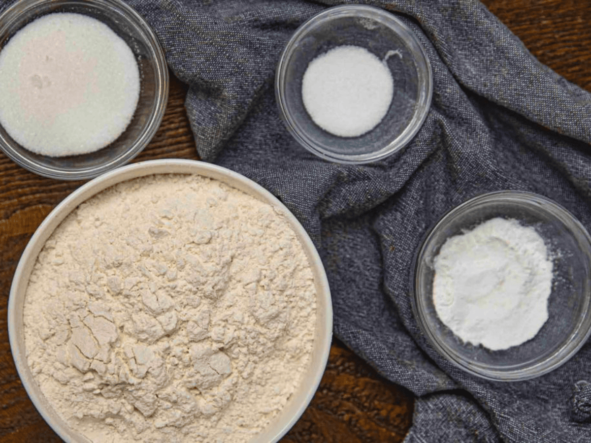 Dry ingredients in clear bowls