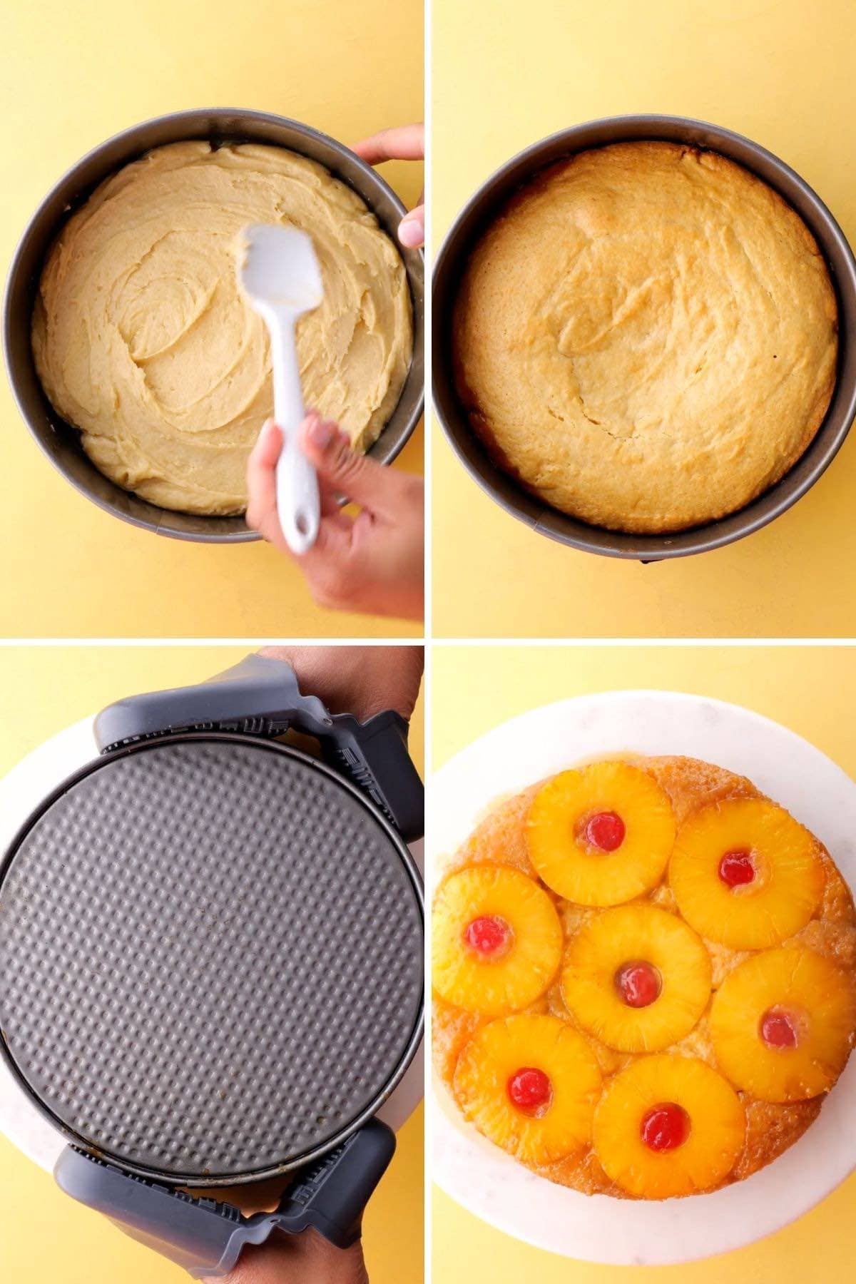 Pineapple Upside Down Cake Collage of prep steps