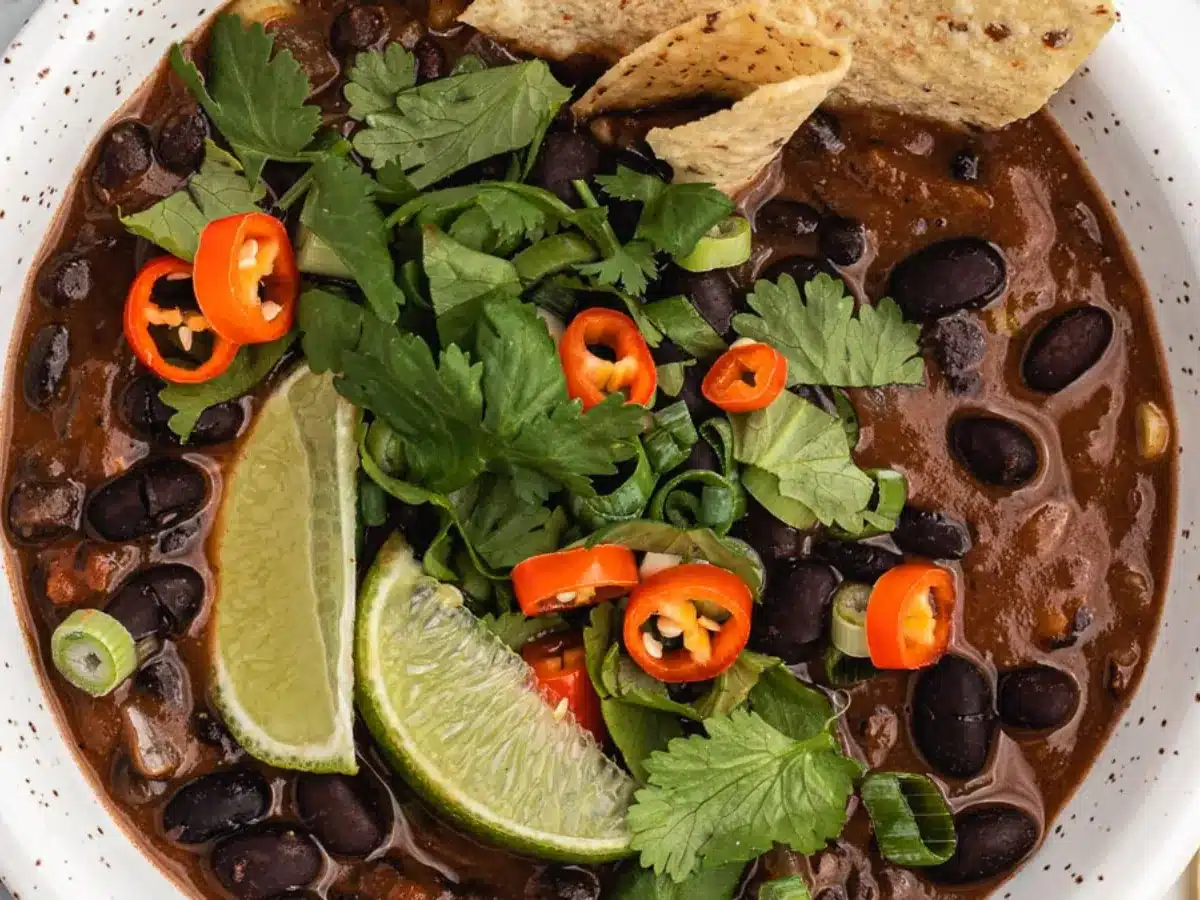close up of black bean soup 