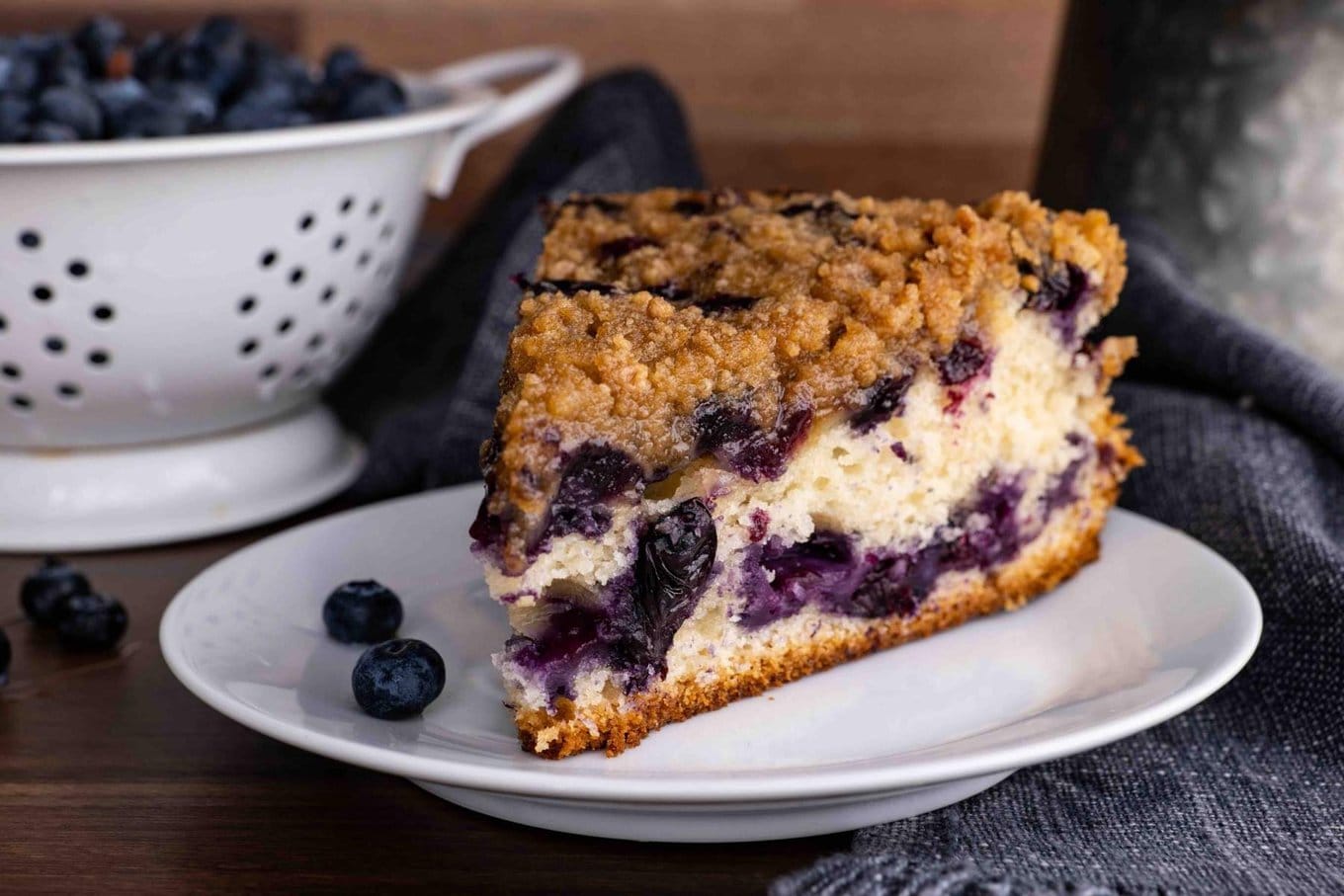 Blueberry Coffee Cake slice on plate