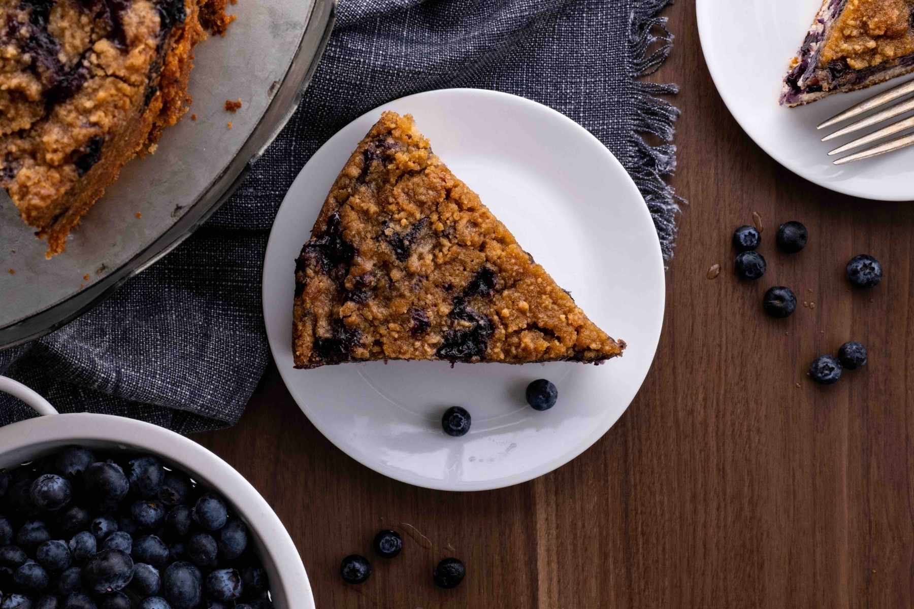 Blueberry Coffee Cake slice on plate