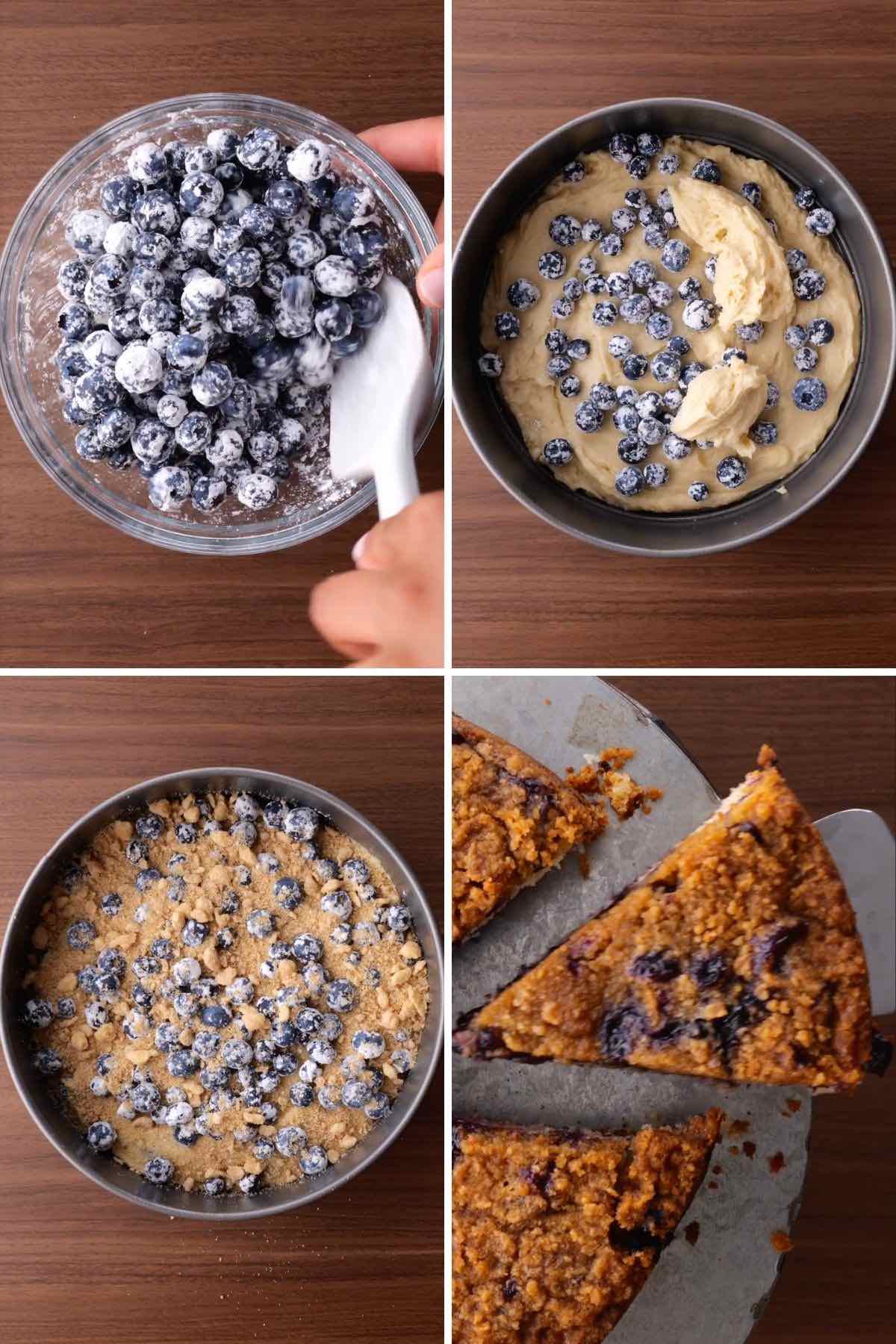 Blueberry Coffee Cake Collage of baking steps