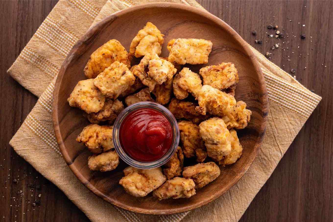 Chicken Nuggets on serving plate with ketchup