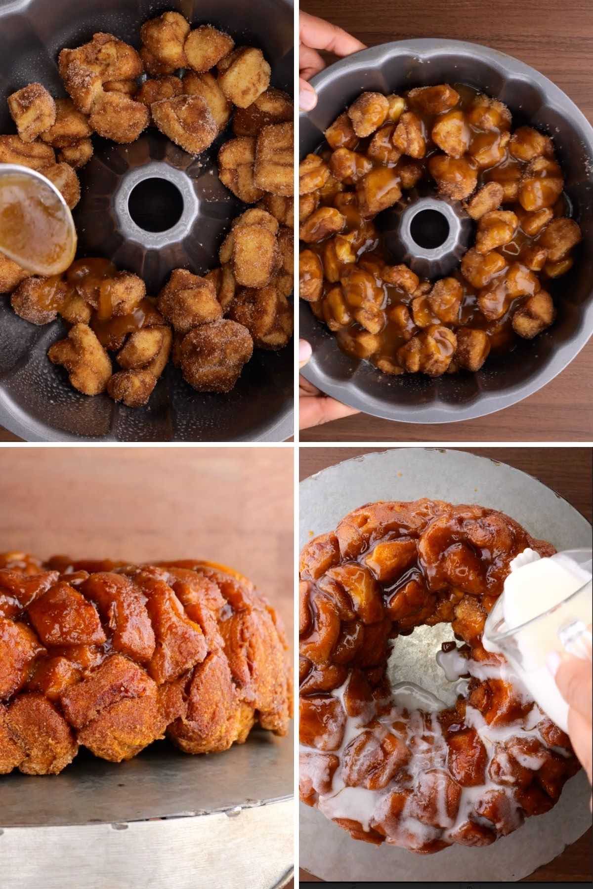 Cinnamon Roll Monkey Bread collage of assembly steps