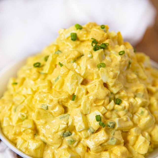 Curry Egg Salad in white bowl