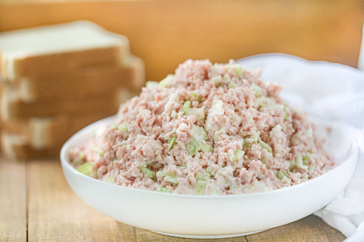 Ham Salad in White Bowl