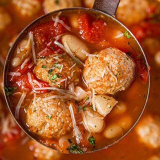 Italian Meatball Soup with ladle full
