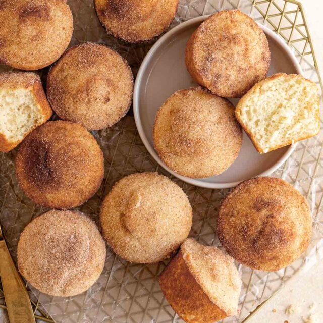 Close up of Mini Doughnut Muffins in serving tray