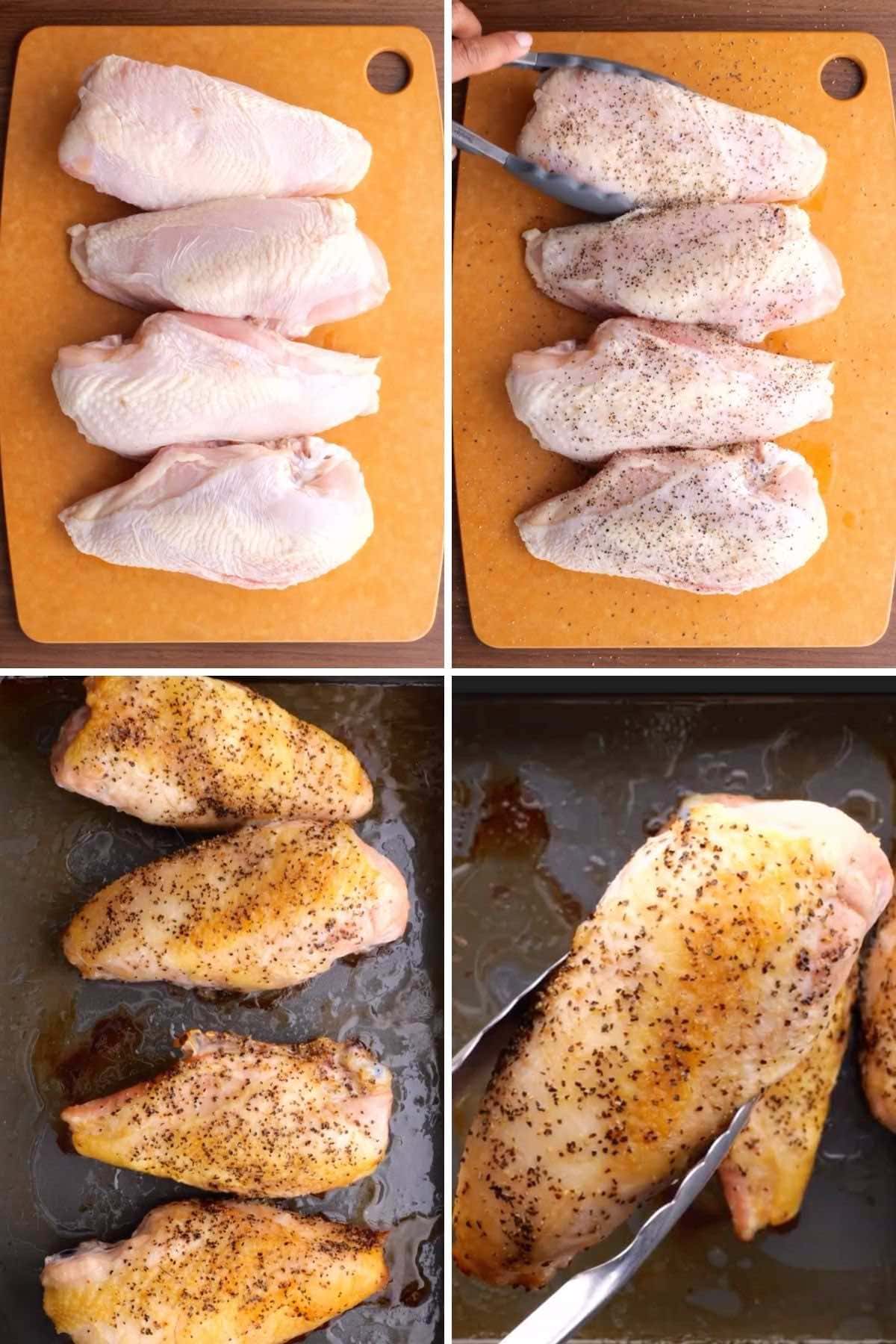 Oven Baked Split Chicken Breasts Collage of prep and baking steps