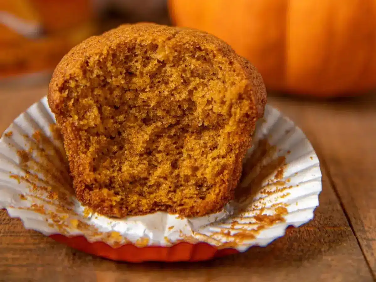Close up of unwrapped muffin