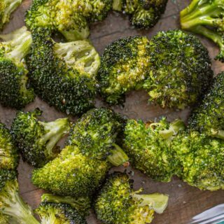 Roasted Broccoli in glass dish