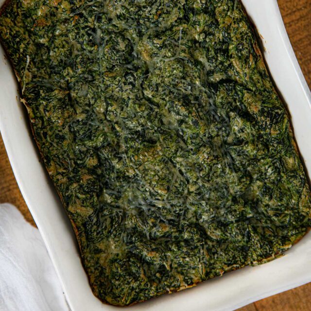 Stouffer's Spinach Souffle in baking dish