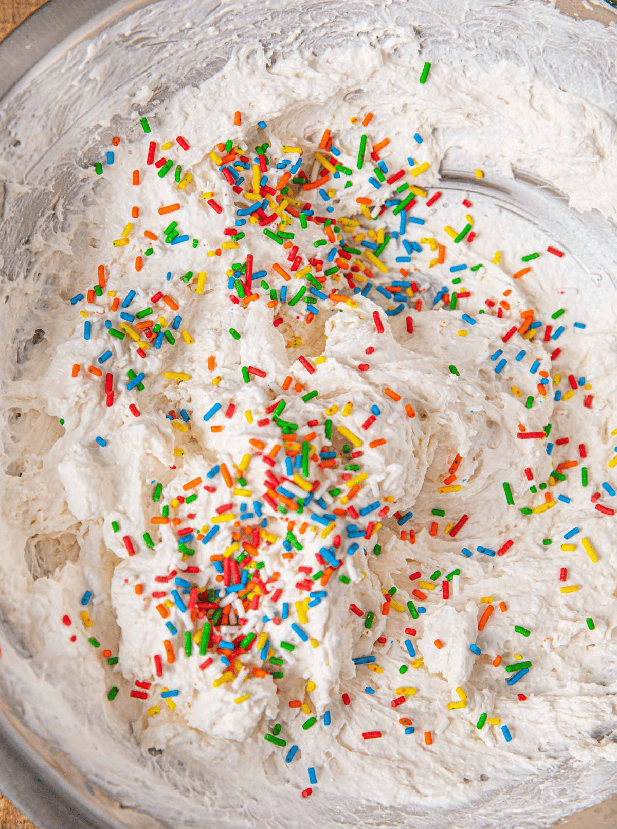 Dessert dip in a mixing bowl