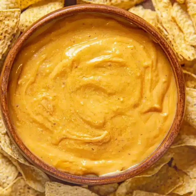 Cheese dip surrounded by chips