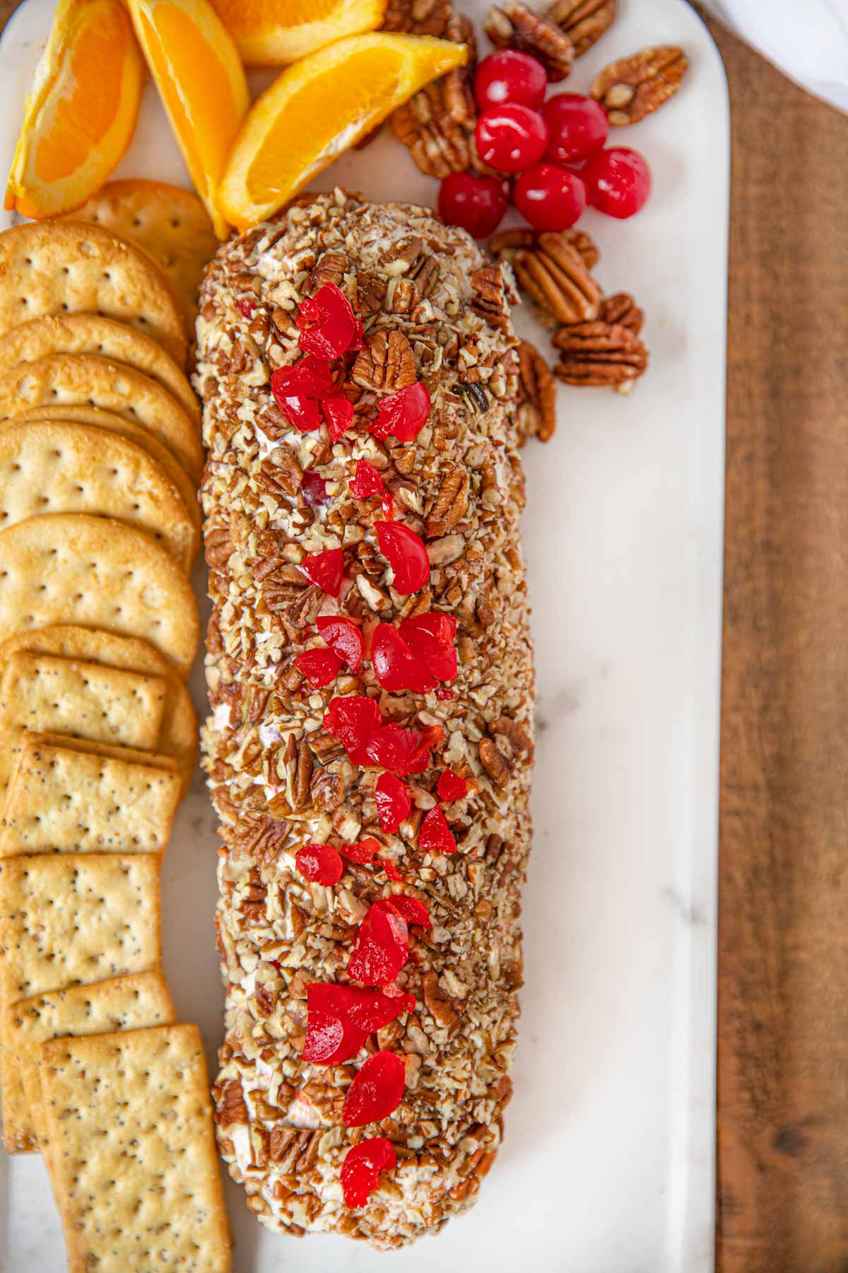 Cheese Log with Cherries and Pecans and Orange