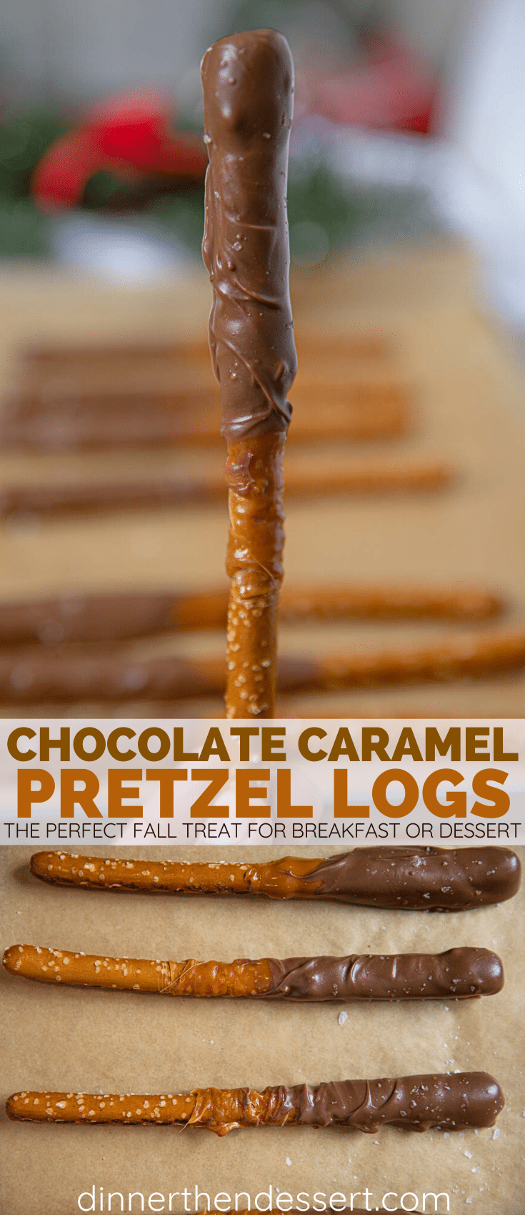 Chocolate Caramel Pretzel Rods Collage Image