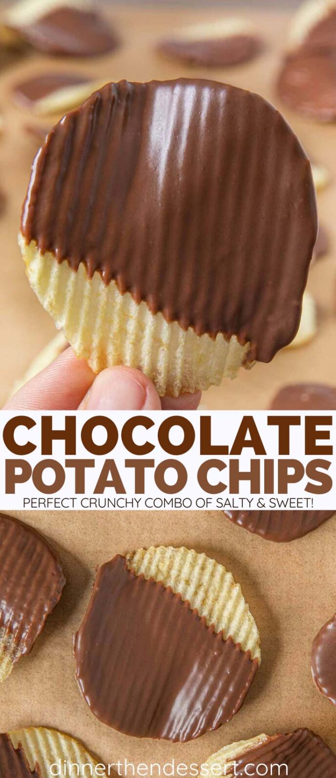 Collage of photos of Chocolate Covered Potato Chips