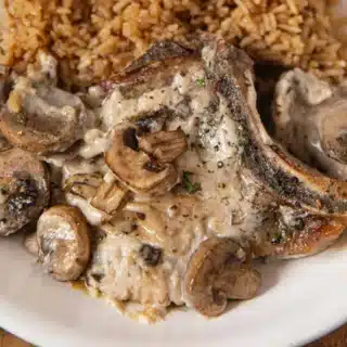 Closeup of served cooked meat in sauce with vegetable on top on a plate with rice