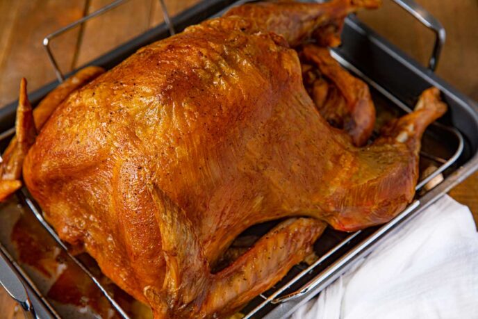 Deep Fried Turkey in pan