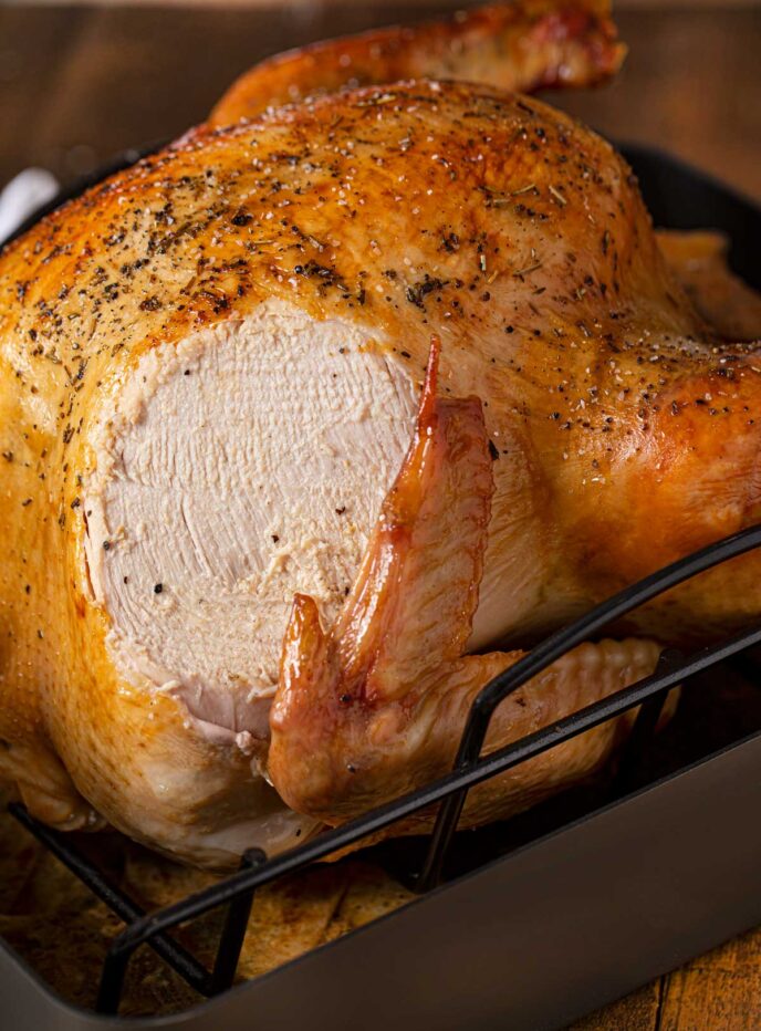 Overnight Roasted Turkey with juicy turkey meat
