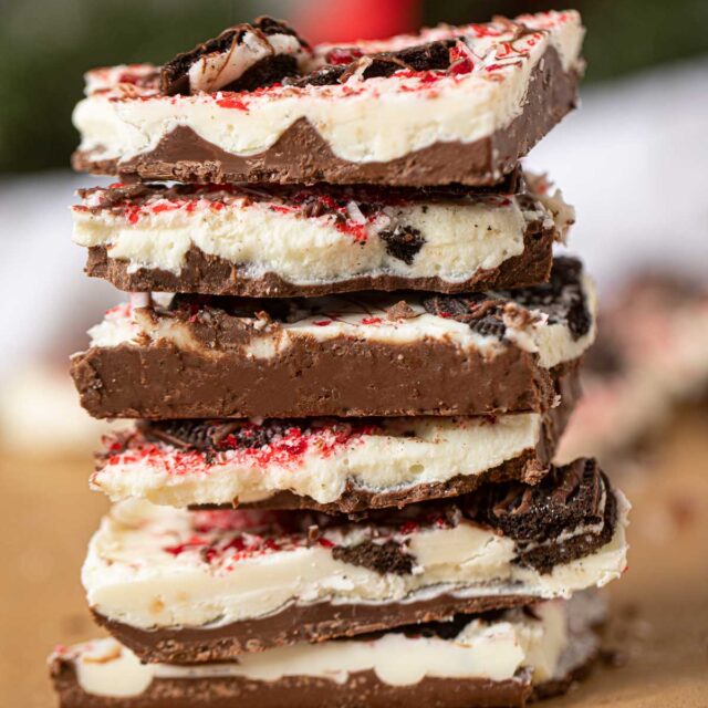 Stack of Peppermint Oreo Bark Candy