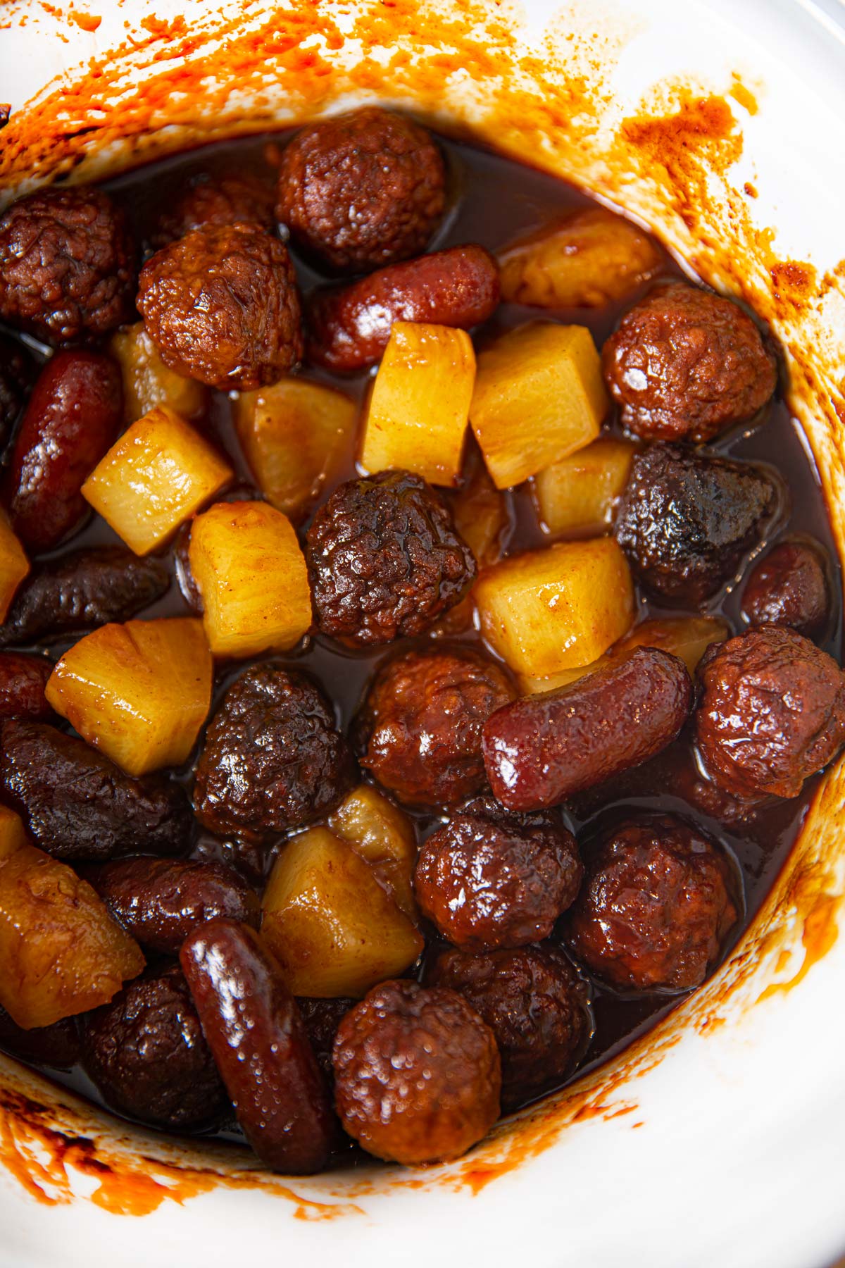 Slow Cooker Meatball Pineapple Smokies Recipe Dinner, then Dessert