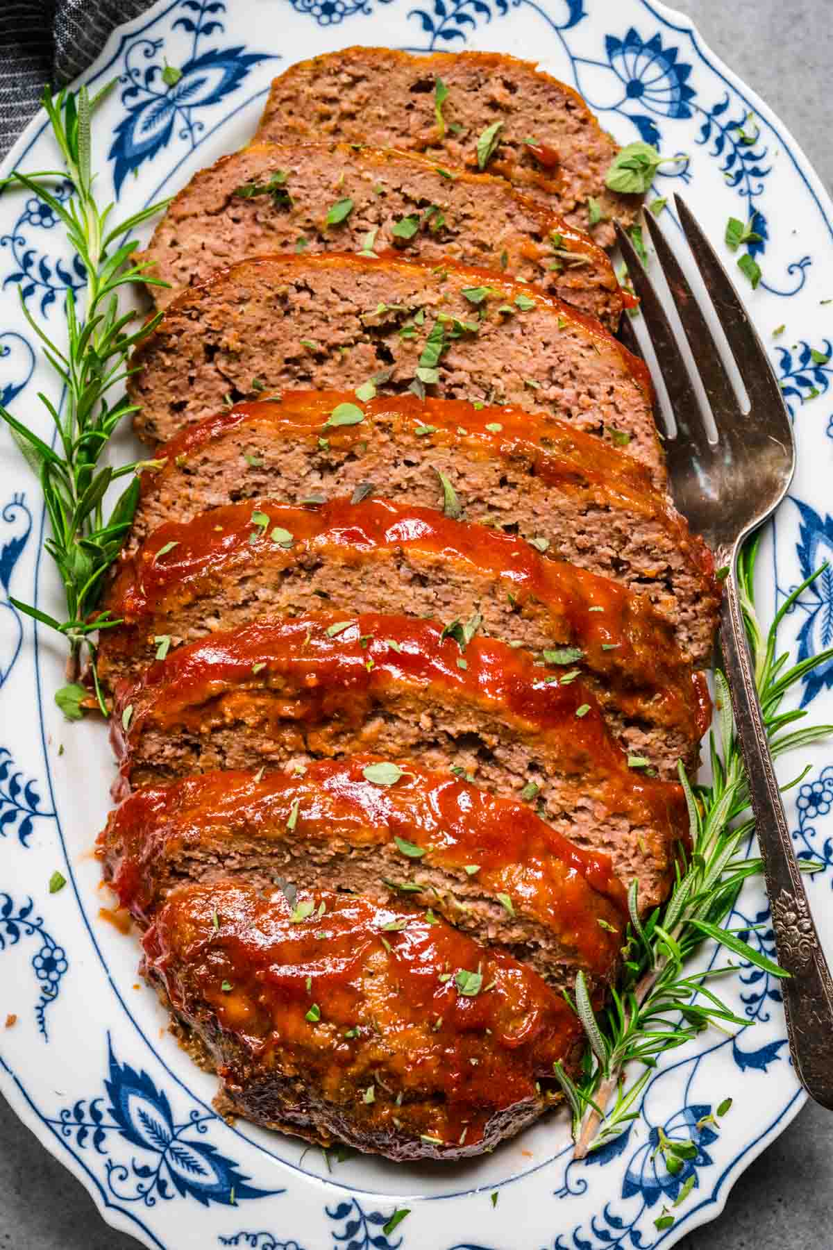 Slow Cooker Meatloaf sliced on serving platter