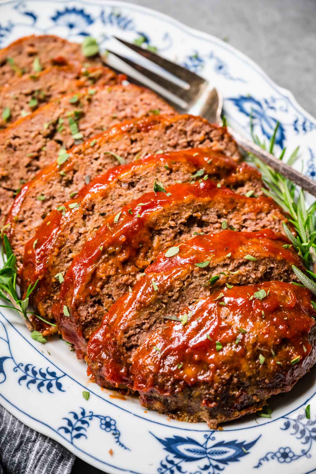 Slow Cooker Meatloaf sliced on serving platter