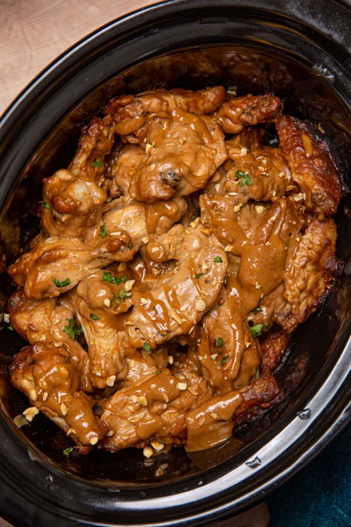 Slow Cooker Thai Peanut Chicken Wings Recipe Dinner Then Dessert