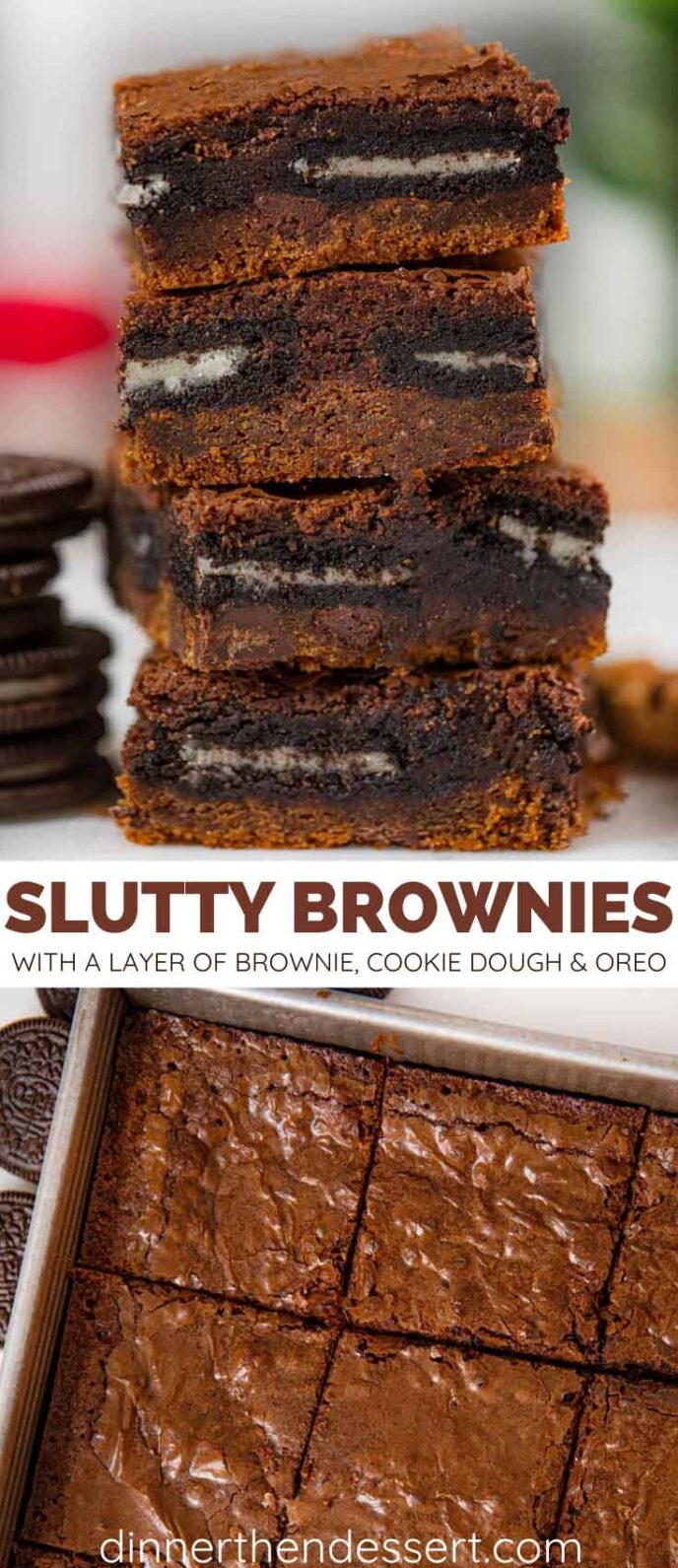 Oreo Cookie Dough Slutty Brownies collage