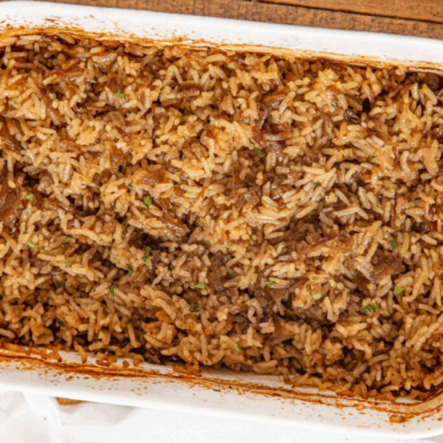 Rice in baking dish