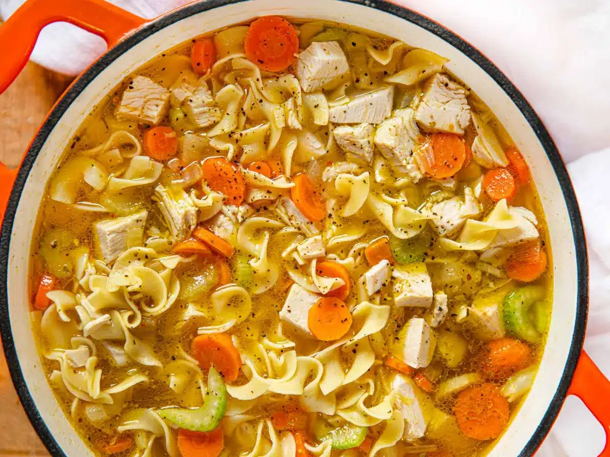 Cooked ingredients in pot ready to serve