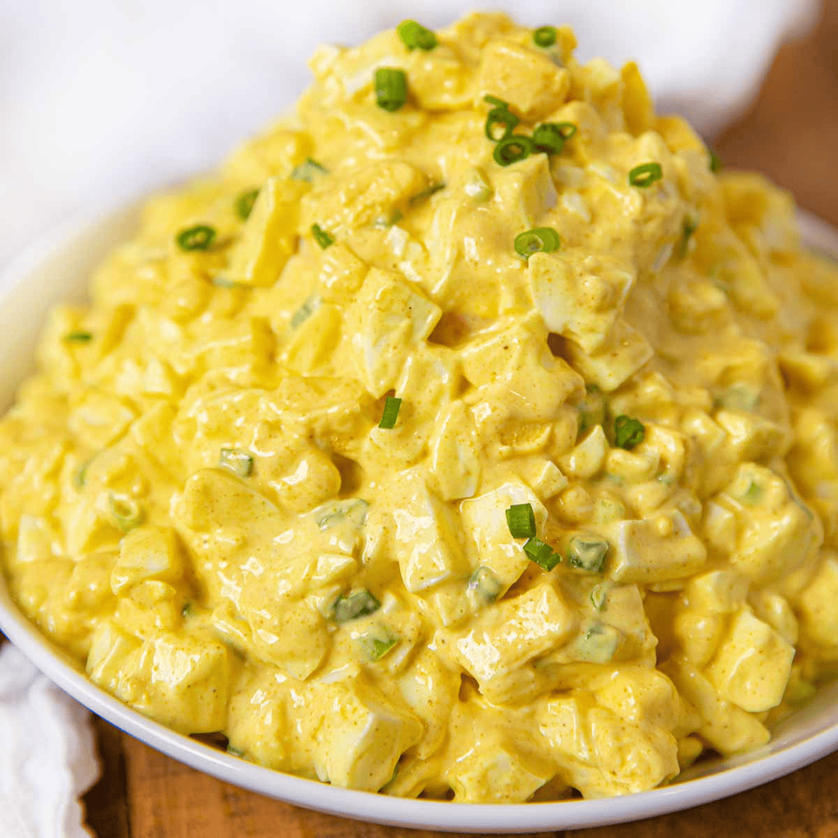 Bowl piled with egg salad