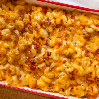 Mac and cheese in red tin