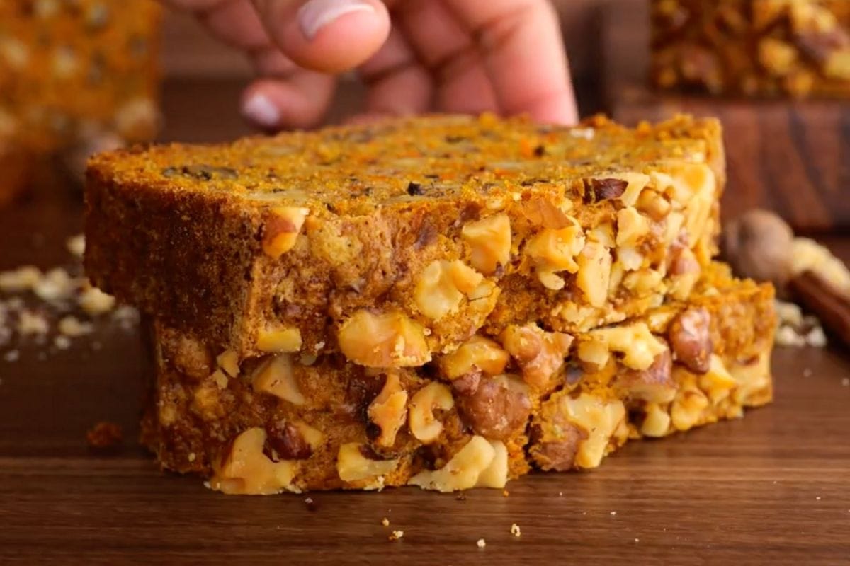 Carrot Bread slices on board stacked up