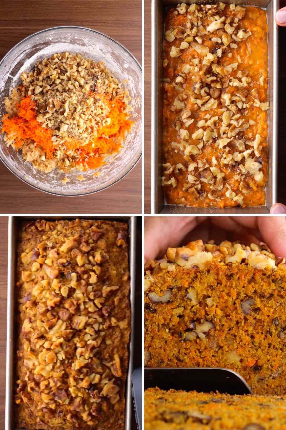 Carrot Bread collage of baking steps