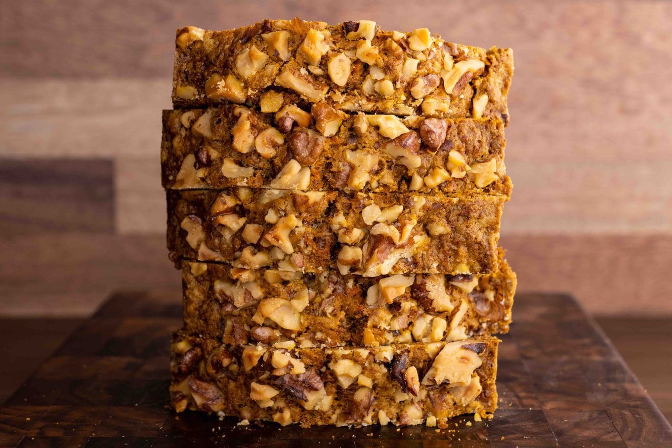 Carrot Bread slices on board stacked up