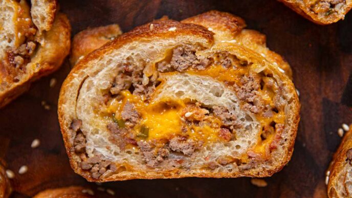 Garbage Bread on wooden cutting board