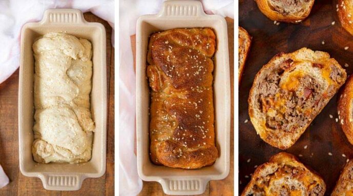 Garbage Bread before and after baking in loaf pan