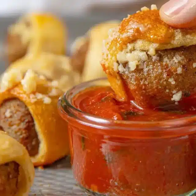 Bite being dipped in sauce