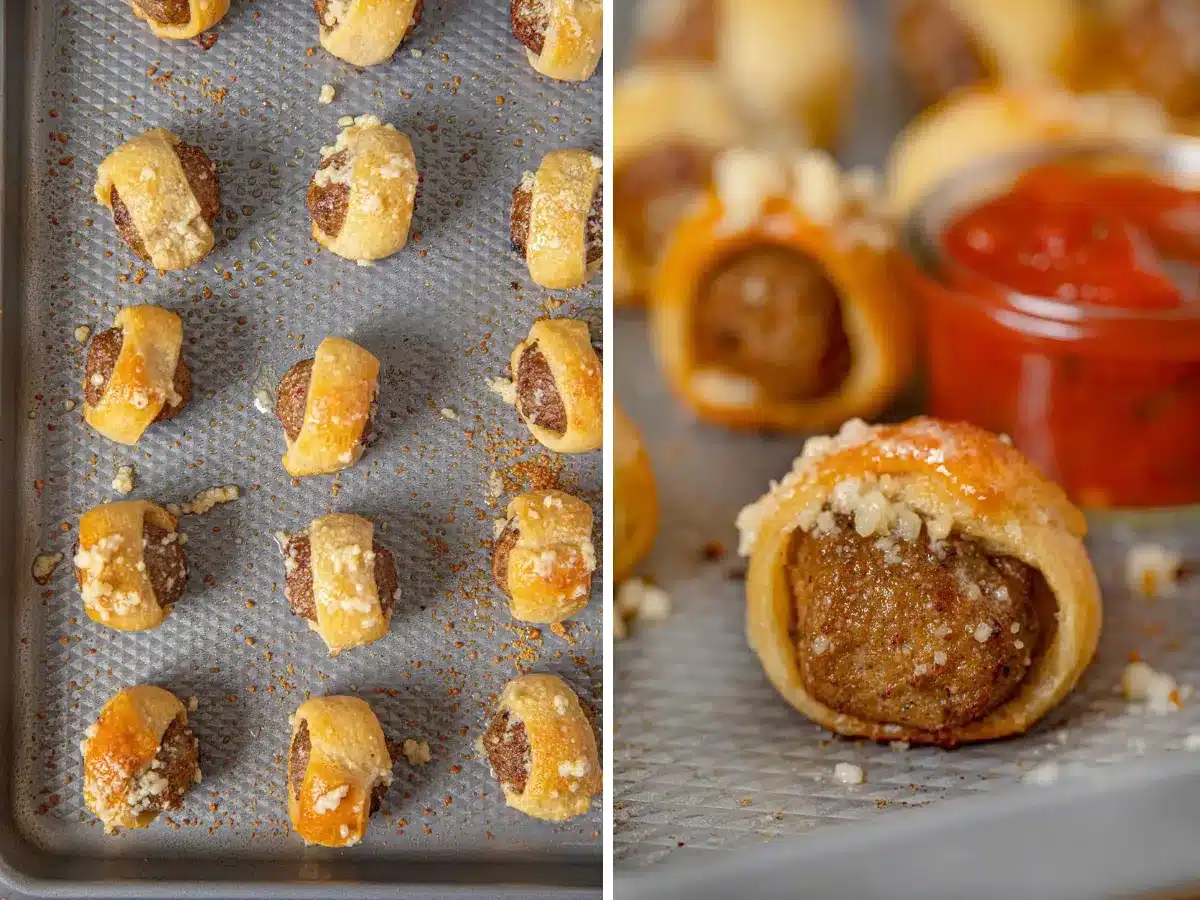 Collage of bites on tray and ready to eat
