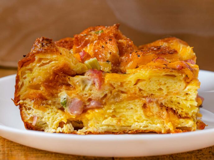 Ham Cheese and Egg Croissant Casserole