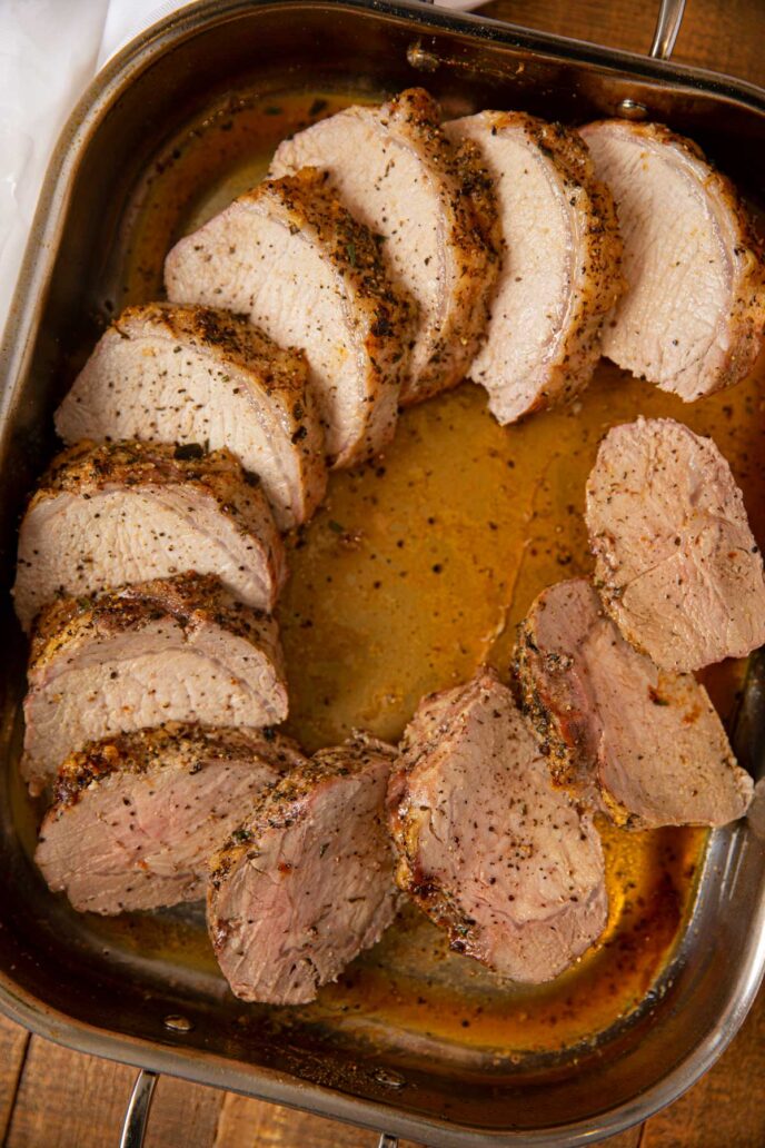 Carved Boneless Pork Loin Roast in Serving Tray