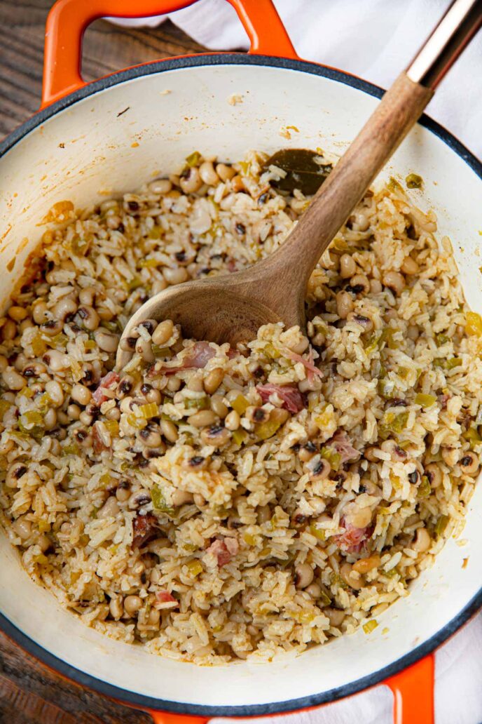 Hoppin' John in orange dutch oven