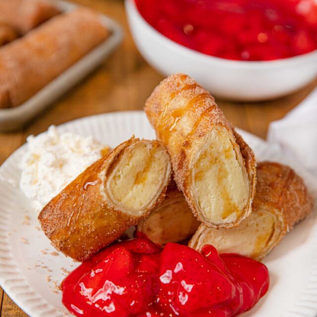 Strawberry Glaze with Cheesecake Eggrolls