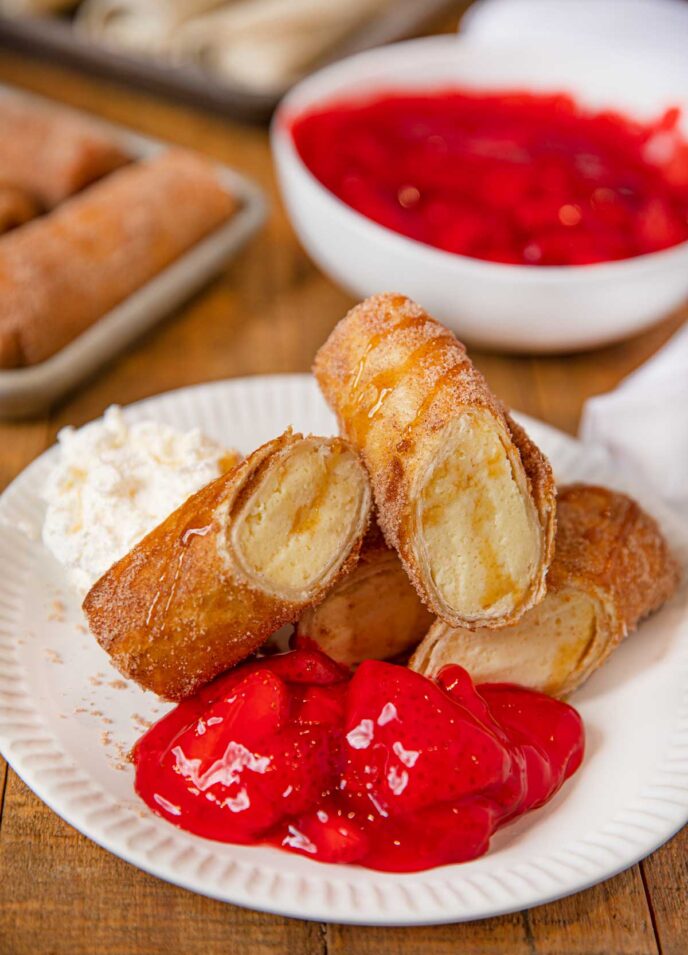 Strawberry Glaze with Cheesecake Eggrolls