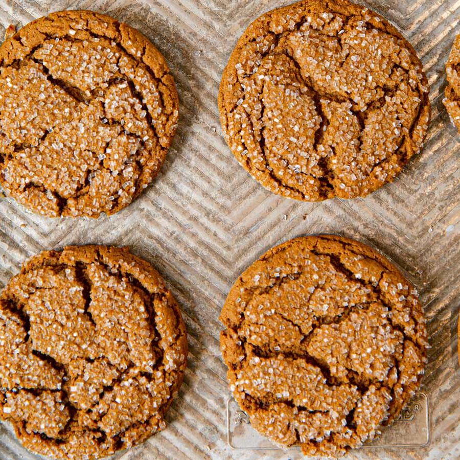 Molasses Cookies on cookie tray