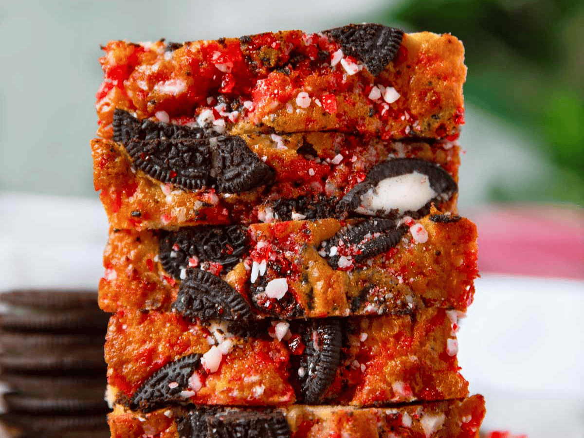 stack of minty bread with cookies and cream
